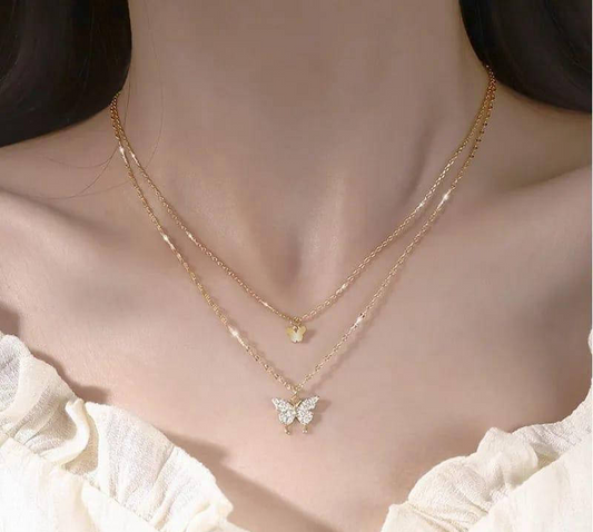1 Pc Alloy Gold Plated Double Layerd Butterfly Design Pendant